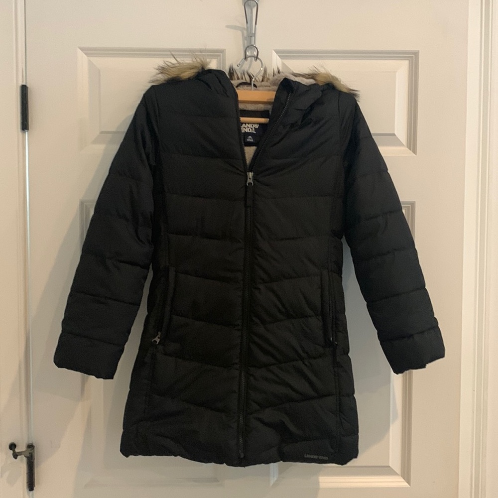 Girls Winter Fleece Lined Down Alternative ThermoPlume Coat Size 10 Lands End